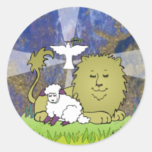 Lion Lamb and Dove Classic Round Sticker