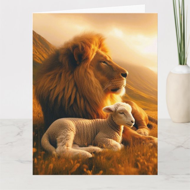 LION & LAMB Christian Blank Greeting Card (Front)