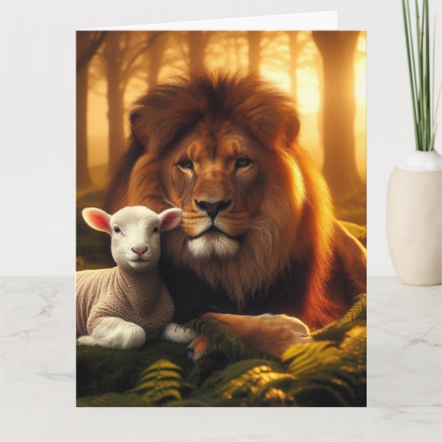 LION & LAMB Christian Blank Greeting Card (Front)