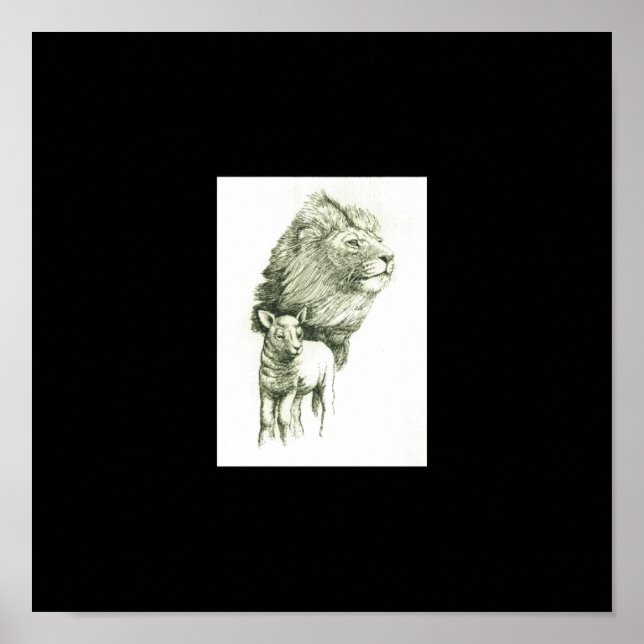 Lion & Lamb Green Border Poster (Front)