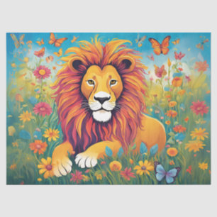 Lion Laying in the Flower Garden Tissue Paper