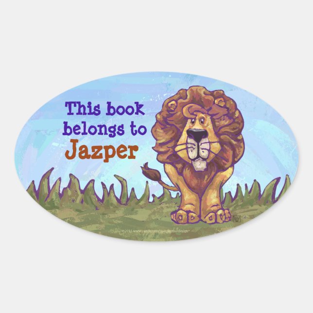 Lion Library Bookplate Oval Sticker (Front)