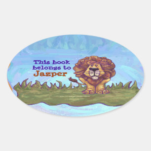 Lion Library Bookplate Oval Sticker