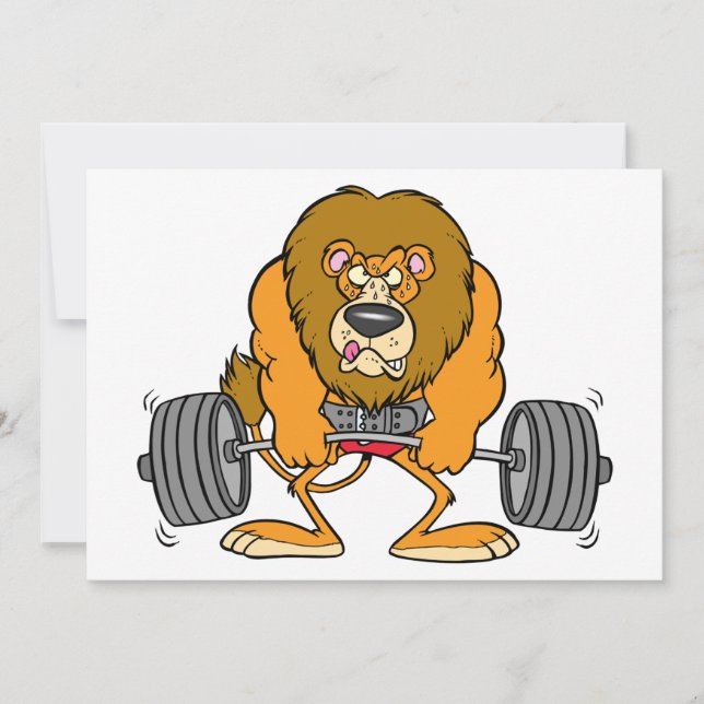 Lion Lifing Weights Invitations (Front)