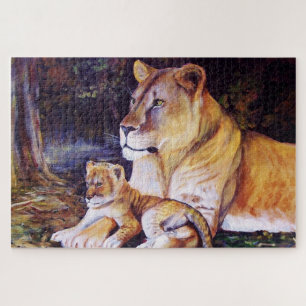Lion/lioness and cub/kitten in shade jigsaw puzzle