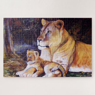 Lion/lioness and cub/kitten in shade jigsaw puzzle