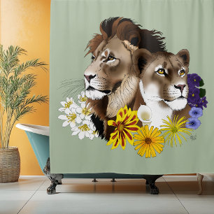 Lion Lioness Floral Green 
