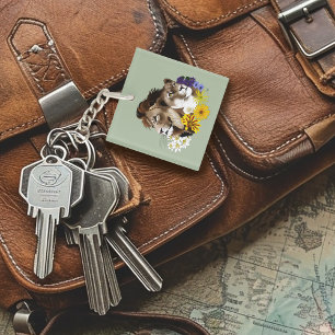 Lion Lioness Floral Green  Keychain