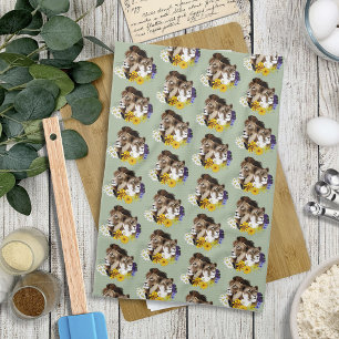 Lion Lioness Floral Green Kitchen Towel
