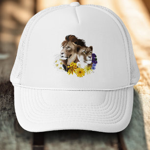Lion Lioness Floral Green Trucker Hat