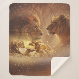 Lion & Lioness Gold Glow —Sherpa  Blanket