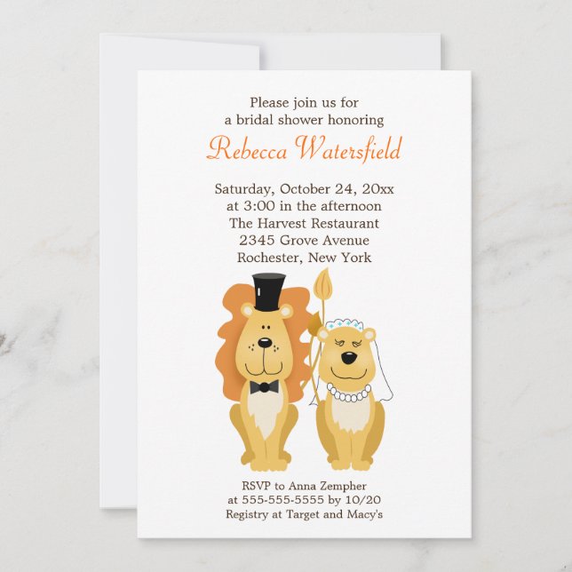 Lion & Lionness 5x7 Bridal Shower Invitation (Front)