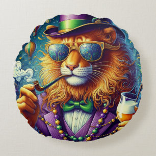 Lion/Louisiana Mardi Gras  Round Pillow
