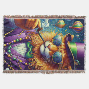 Lion/Louisiana Mardi Gras  Throw Blanket