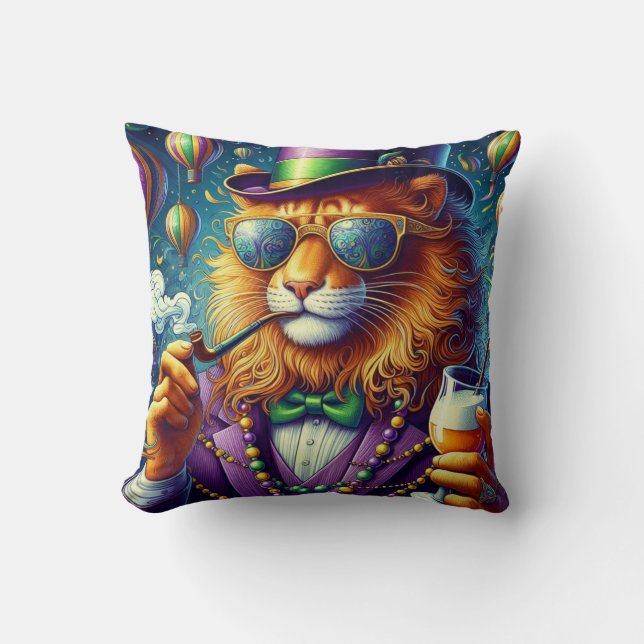 Lion/Louisiana Mardi Gras  Throw Pillow (Front)