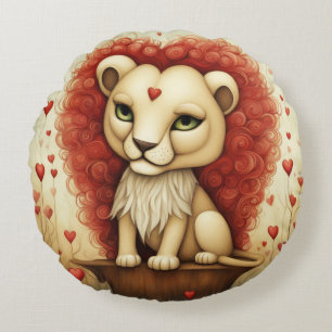 Lion Love 3 Round Pillow