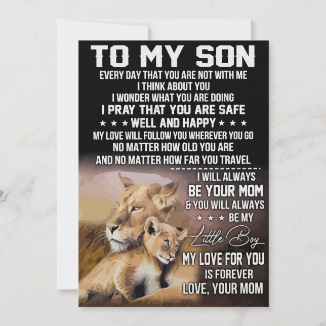 Lion Lover To My Son Lion Thank You Card (Front)