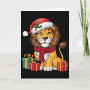 Lion Lover Xmas Holiday Santa Lion Christmas  Card
