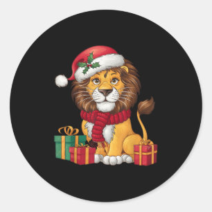 Lion Lover Xmas Holiday Santa Lion Christmas  Classic Round Sticker