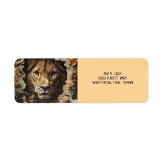 Lion majestueux et design floral élégant - Étiquet