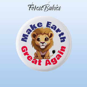 Lion, Make Earth Great Again, Cute Environmental 1 Inch Round Button