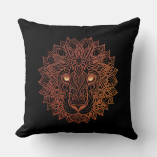 Lion Mandala Ornamental, Hand Drawn Lion Mandala Throw Pillow