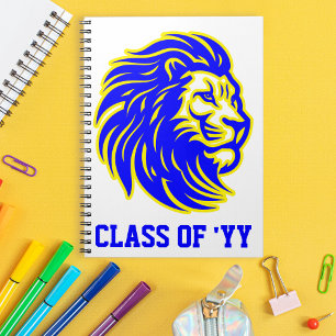 Lion Mascot Blue Yellow Senior Class Pride Notebook