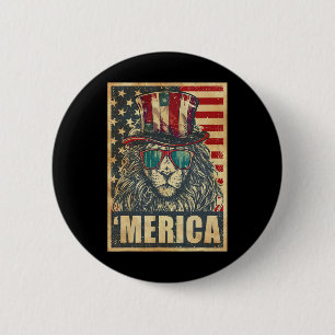 Lion Merica Vintage American Flag 4th Of July 2 Inch Round Button