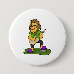 Lion Musician Guitar Music 3 Inch Round Button