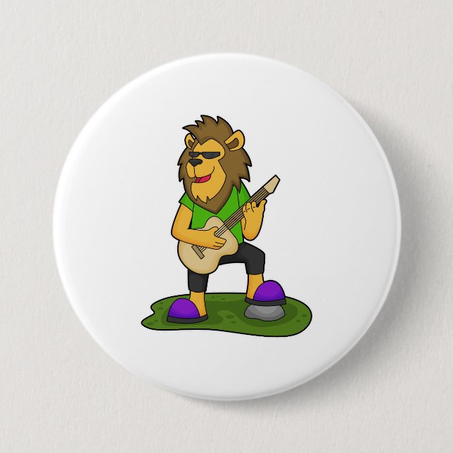 Lion Musician Guitar Music 3 Inch Round Button (Front)