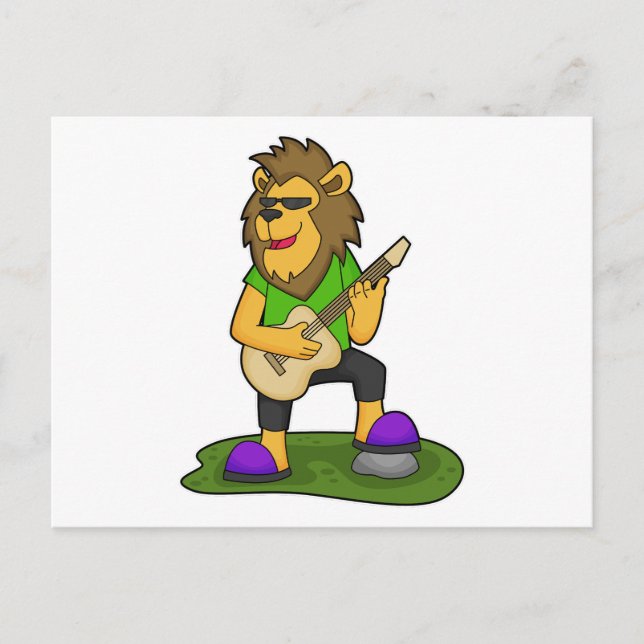 Lion Musician Guitar Music Postcard (Front)