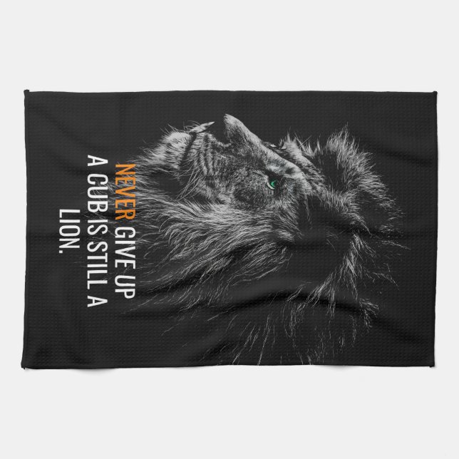 Lion Never Give Up Kitchen Towel (Horizontal)