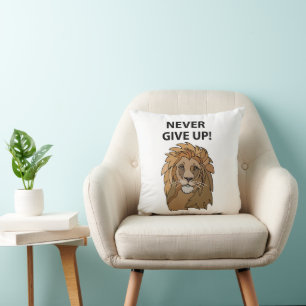 Lion Never Give Up Lion Throw Pillow