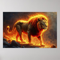 Lion of flames burning volcano fire fantasy art