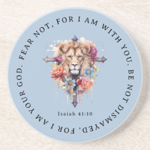 Lion Of God Wild Flowers Fear Not Bible Verse Blue Coaster