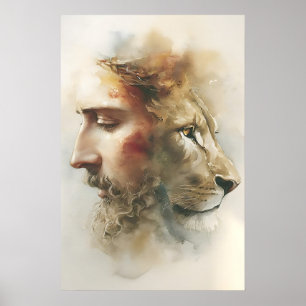 Lion Of Judah Art – Jesus Watercolor Face With Poster