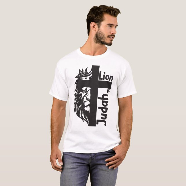 Lion of Judah Bold Half Lion Half Cross Christian T-Shirt (Front Full)