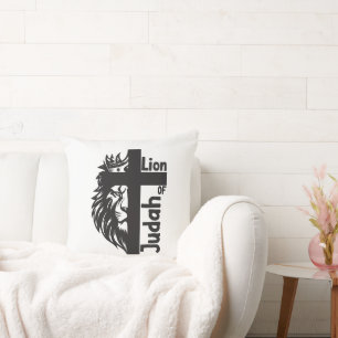 Lion of Judah Bold Half Lion Half Cross Christian Throw Pillow