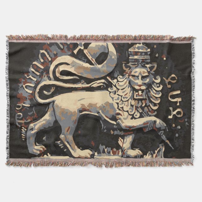 Lion of Judah Earthy  Rasta Design Throw Blanket (Front)