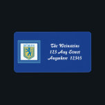 Lion of Judah Emblem Jerusalem Hebrew Label<br><div class="desc">1.25" x 2.375" royal blue address label with an image of a blue and yellow Lion of Judah emblem on white in a turquoise and royal blue frame. See matching confetti,  round sticker and wrapping paper. See the entire Hanukkah Label collection under the OFFICE category in the HOLIDAYS section.</div>