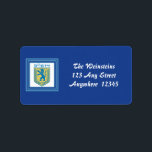 Lion of Judah Emblem Jerusalem Hebrew Label<br><div class="desc">1.25" x 2.375" royal blue address label with an image of a blue and yellow Lion of Judah emblem on white in a turquoise and royal blue frame. See matching confetti,  round sticker and wrapping paper. See the entire Hanukkah Label collection under the OFFICE category in the HOLIDAYS section.</div>