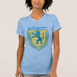 Lion of Judah Emblem Jerusalem Hebrew T-Shirt<br><div class="desc">Woman’s baby blue Bella Canvas fine jersey t-shirt with an image of a blue and yellow Lion of Judah emblem with “Jerusalem” in Hebrew in blue letters above it. See the entire Hanukkah Apparel collection under the APPAREL category in the HOLIDAYS section.</div>