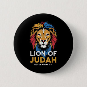 Lion Of Judah God Jesus Cross Christian Religious 2 Inch Round Button