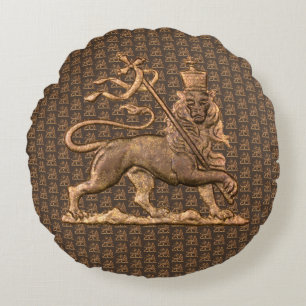 Lion of Judah Jah Army INI Haile Selassie Rasta Round Pillow