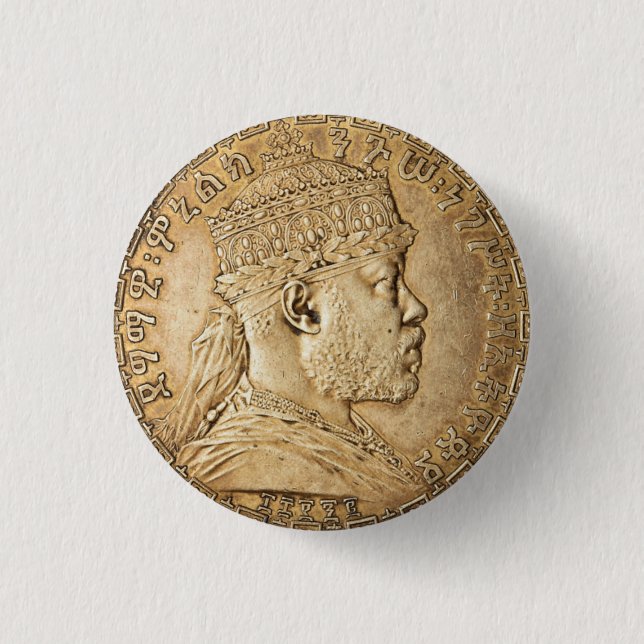 Lion of Judah Jah Army Menelik II Rasta Roots 1 Inch Round Button (Front)