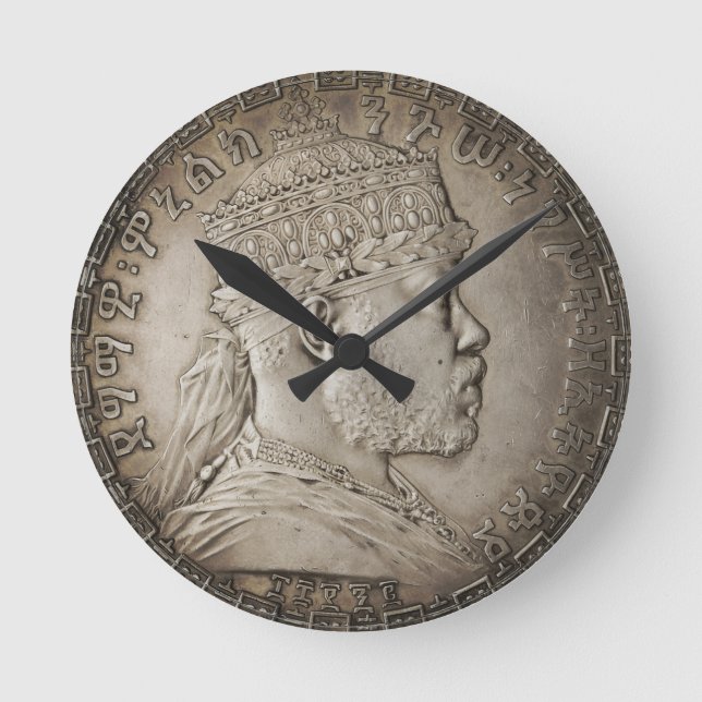 Lion of Judah Jah Army Menelik II Rasta Roots Round Clock (Front)