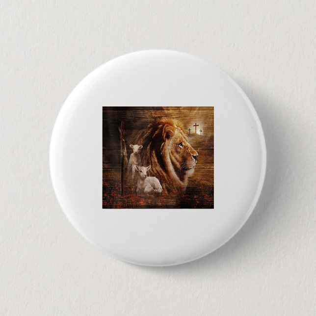 Lion Of Judah Lamb God Cross Jesus Light God  2 Inch Round Button (Front)