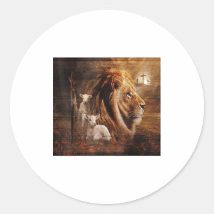 Lion Of Judah Lamb God Cross Jesus Light God  Classic Round Sticker