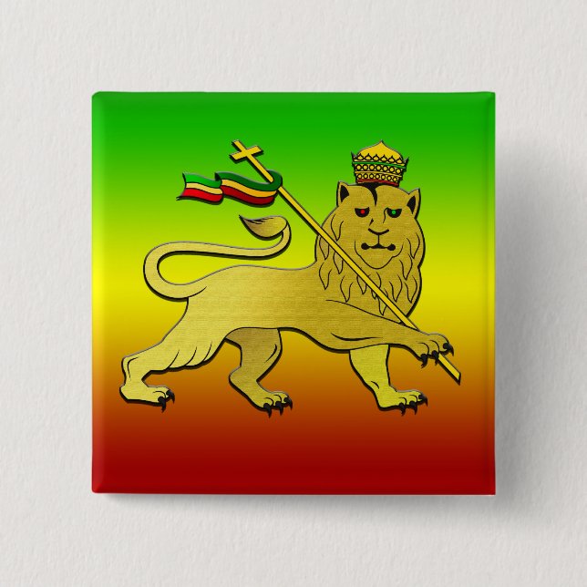 Lion of Judah Lion Reggae 2 Inch Square Button (Front)