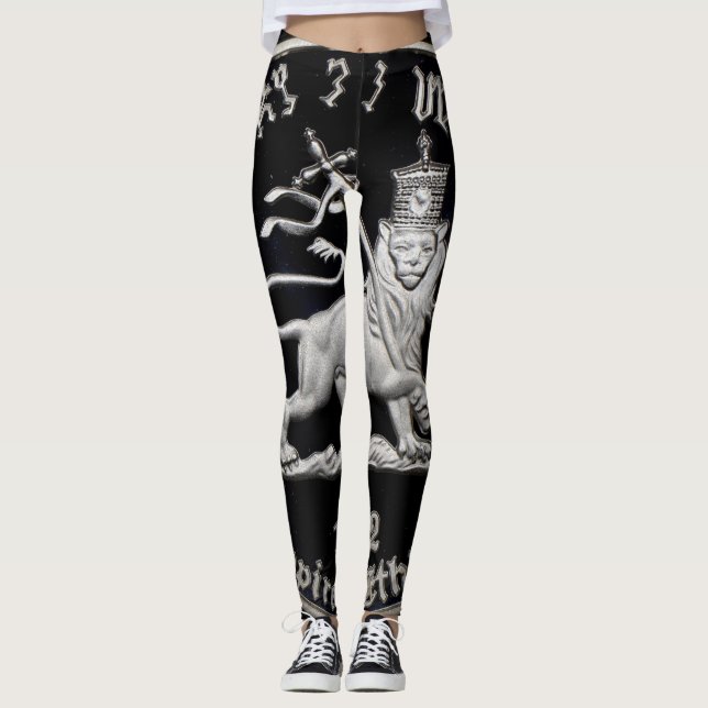Lion of Judah - Rasta Silver - Power Yoga Leggings (Front)
